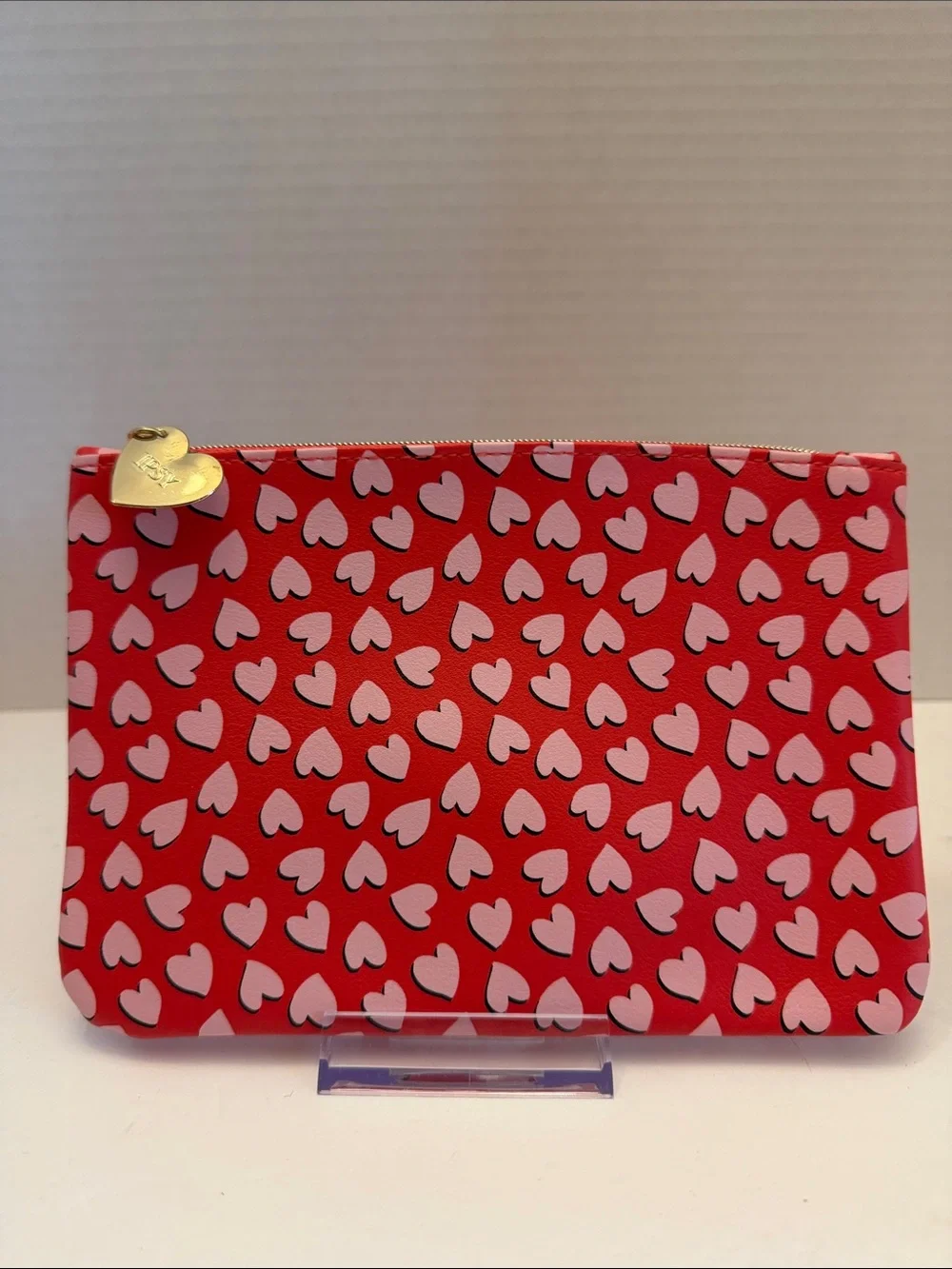 Ipsy Red Heart-Print Zip Pouch